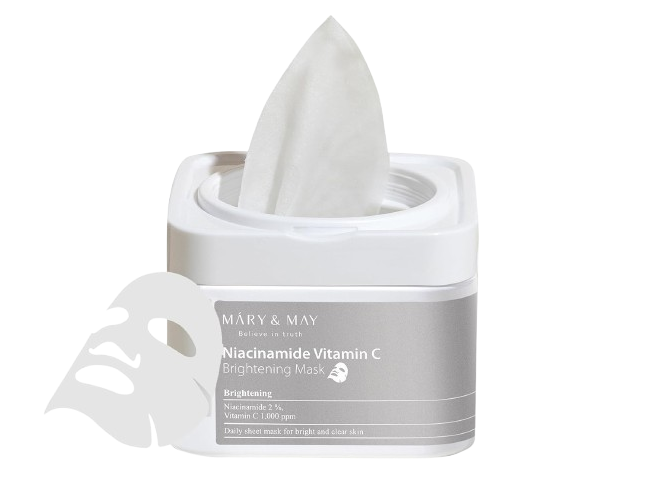 Mary&May Niacinamide Vitamin C Daily Mask - Quick Dispenser Type Korean Face Mask Sheet for Radiance Clear Skin - Dark Spot Correction and Luminous Skin - Hypoallergenic and Eco-Friendly, 30 Sheets