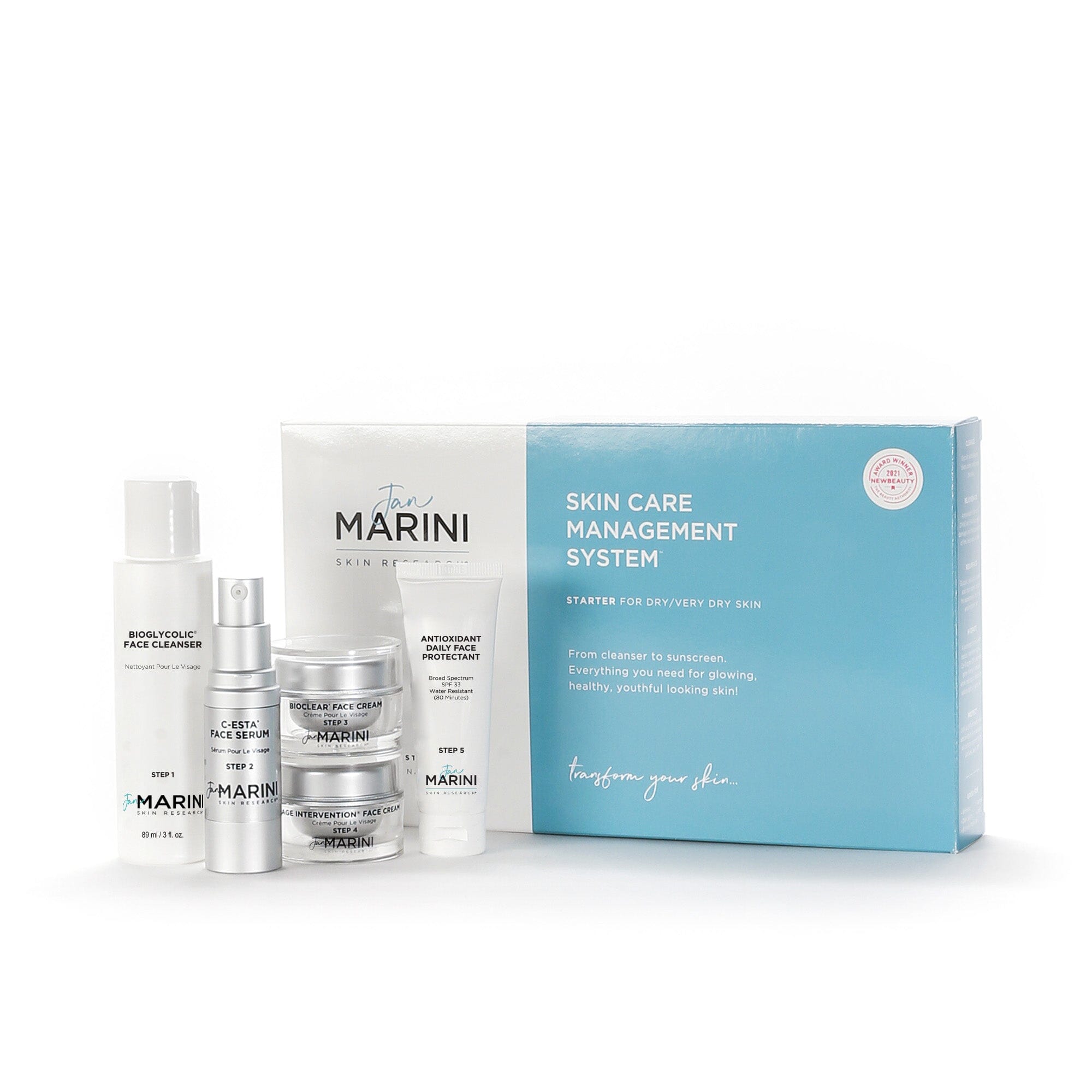Jan Marini Starter Skin Care Management System-Dry/Very Dry Skin With Antioxidant Daily Face Protectant SPF 33